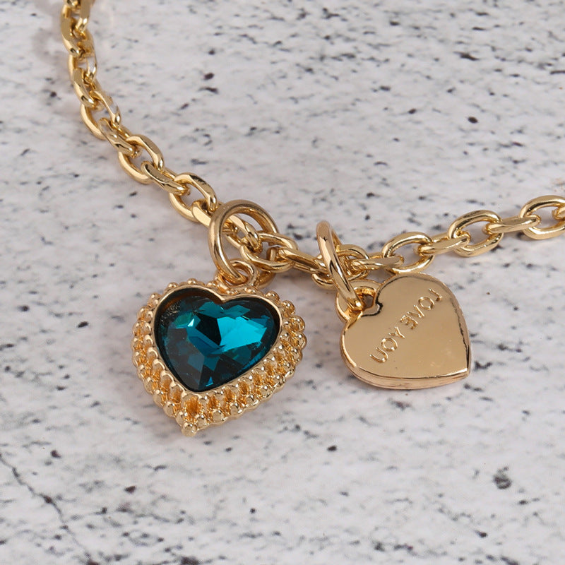 Bracciale Dolce Minimalista in Lega a Forma di Cuore con Intarsi di Strass da Donna