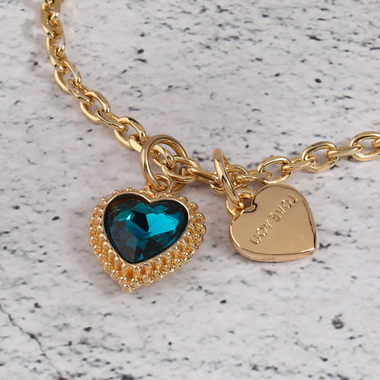 Pulsera de aleación con forma de corazón dulce y minimalista con incrustaciones de diamantes de imitación para mujer