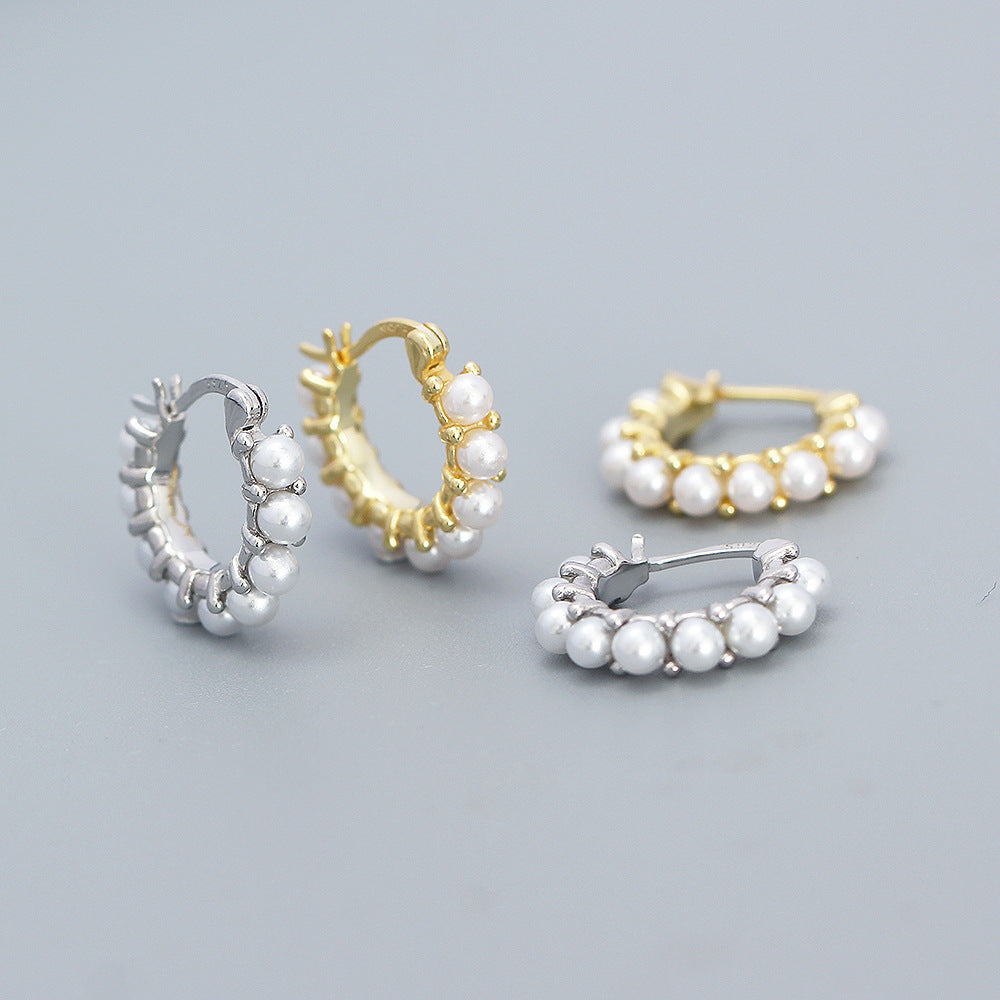 Minimalist Geometric Circle Pearl Earrings for Women in Sterling Silver with Elegant Office-Ready Design