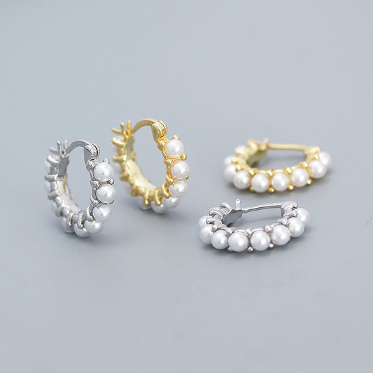 Orecchini da donna in argento sterling con perla, cerchio geometrico minimalista e design elegante per l'ufficio