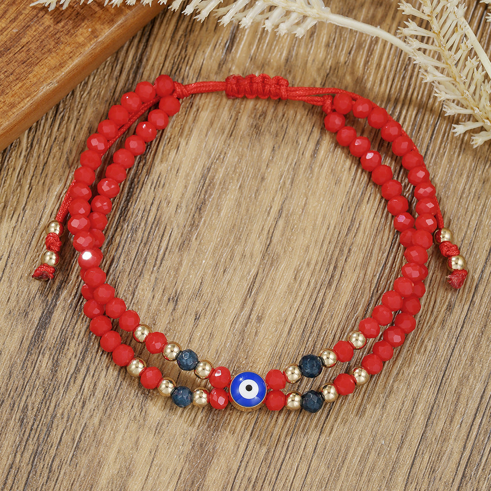 Handmade Geometric Crystal Glass Bracelet Evil Eye Red String