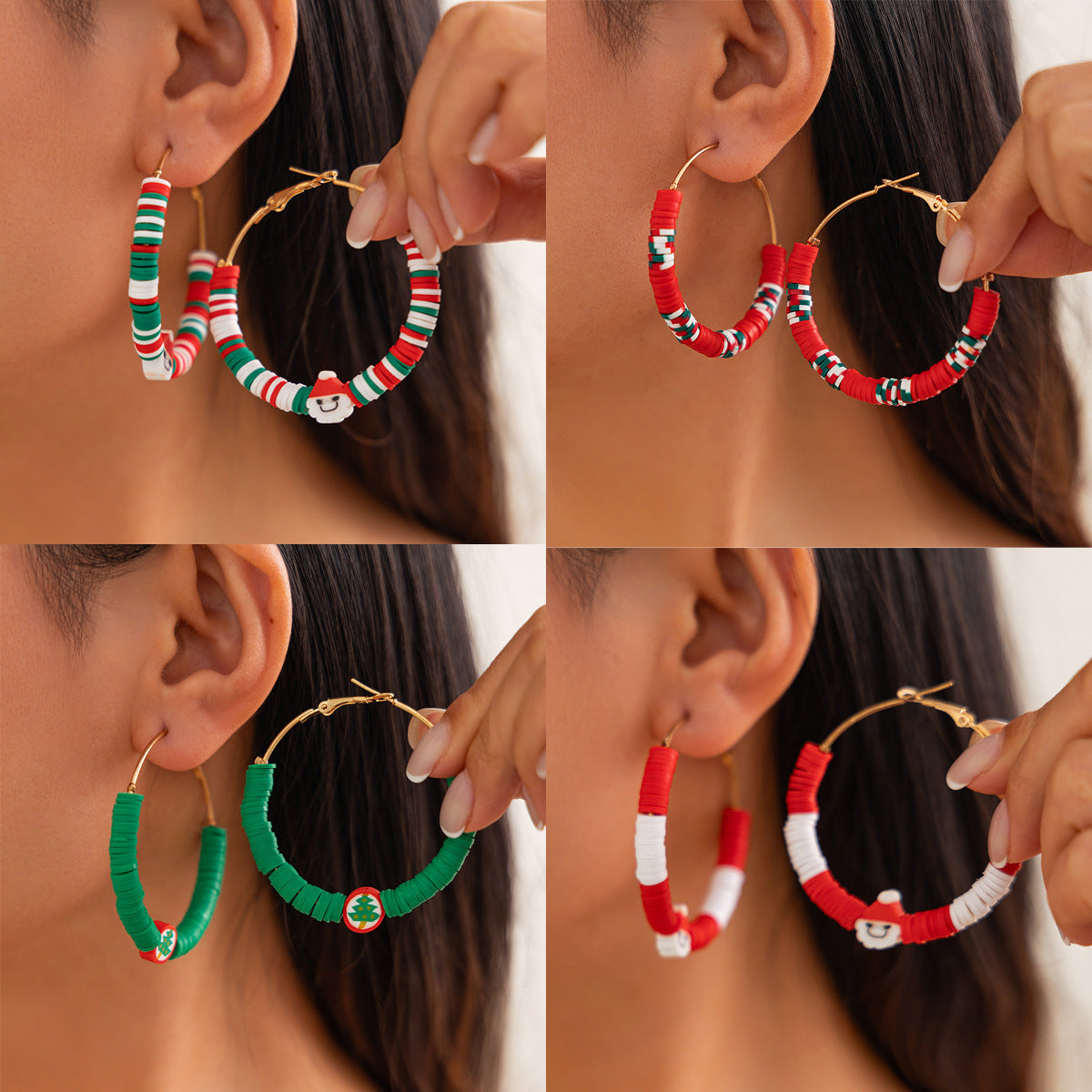 Hand-Painted Geometric Resin Earrings Set with Christmas Bell Charms for Women