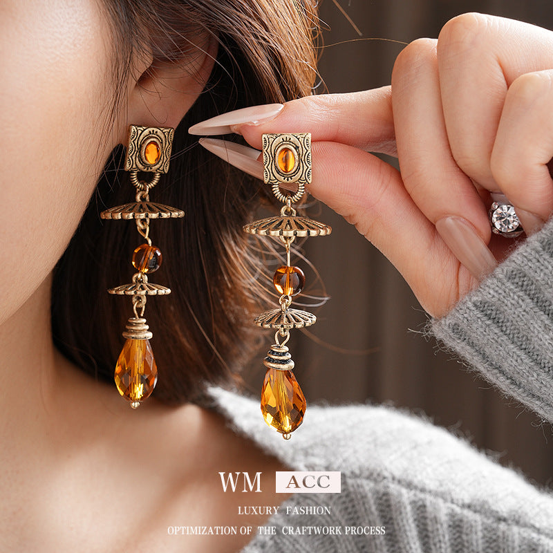 Vintage Rhombus and Teardrop Geometric Earrings in Alloy with Electroplated Finish for Women
