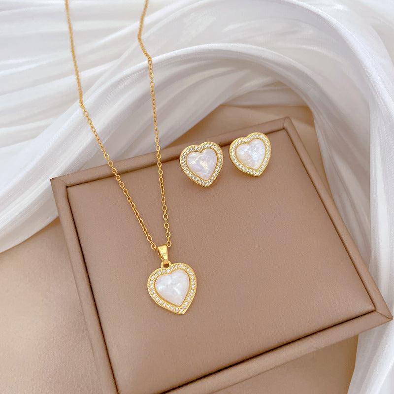 Luxury Titanium Steel Heart Geometric Necklace and Earrings Set