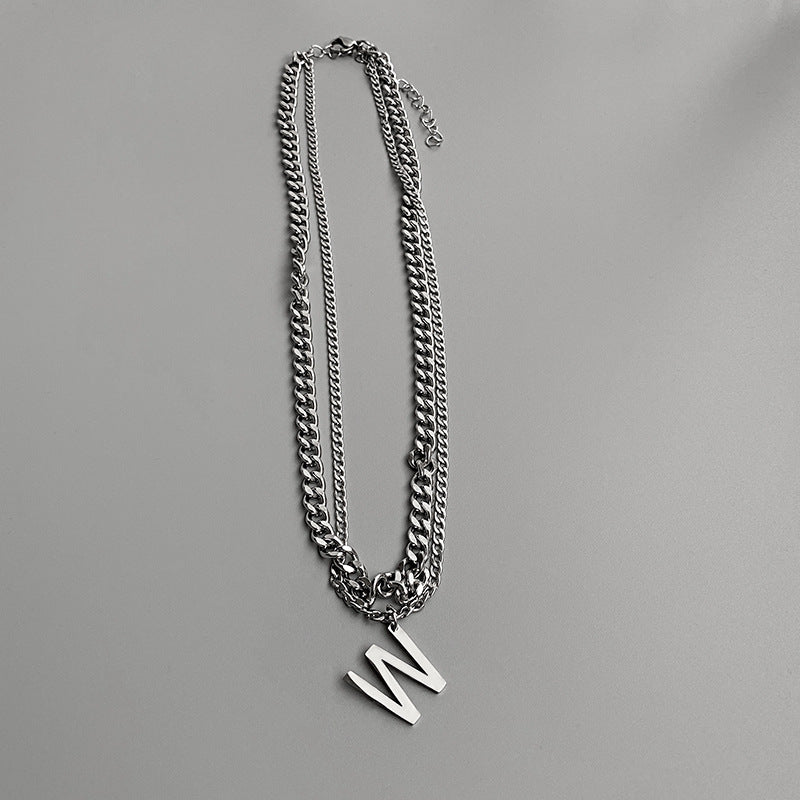 Minimalist W-Shaped Cuban Link Necklace for Women and Men Titanium Steel Polished Double Layer Choker Chain