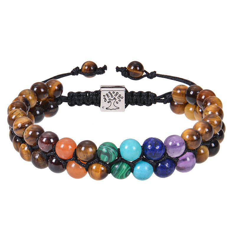 Bohemian 6mm Multicolor Natural Stone Agate Crystal Geometric Round Beaded Bracelet Unisex