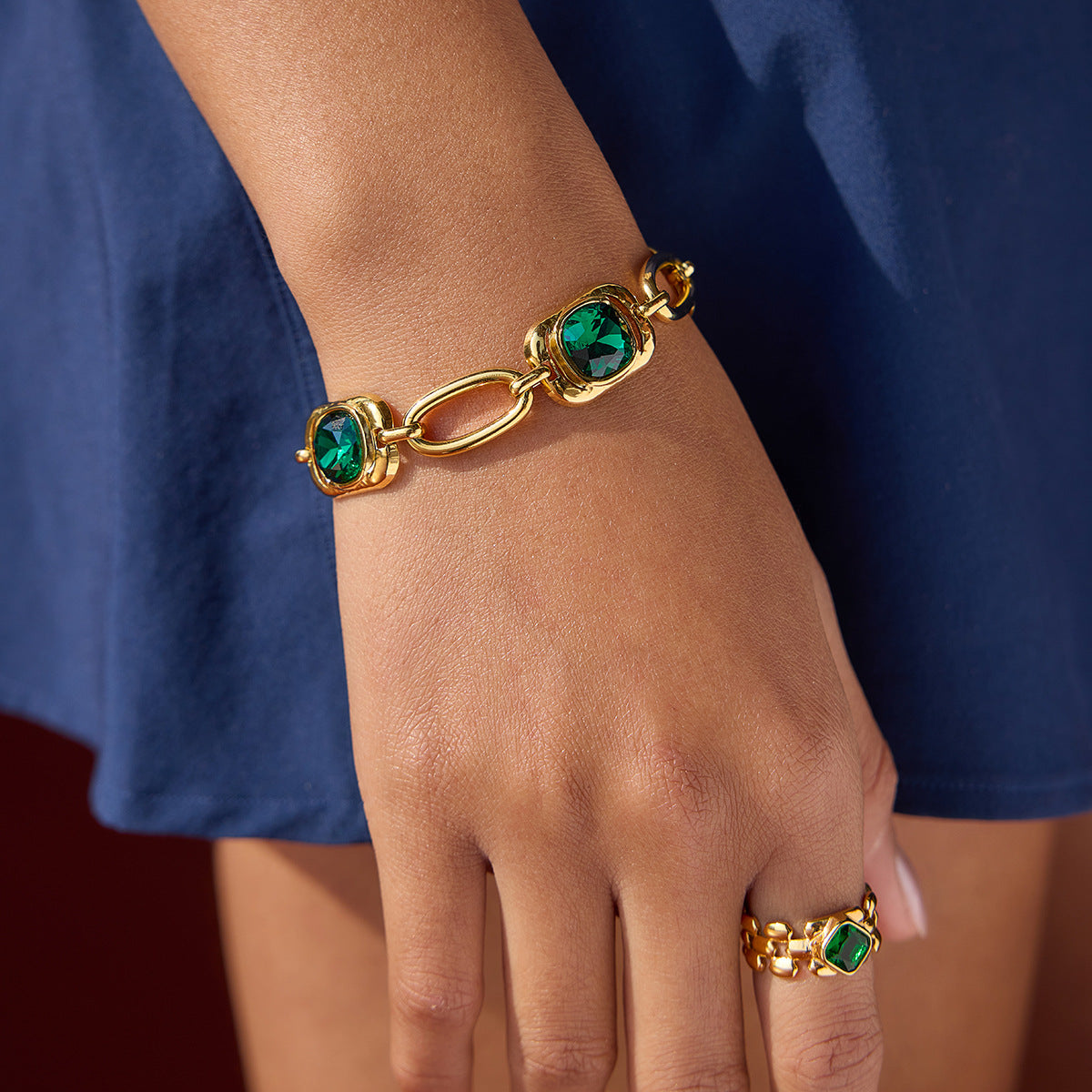 Bracciale da donna in acciaio inossidabile placcato con vetro, geometrico quadrato minimalista