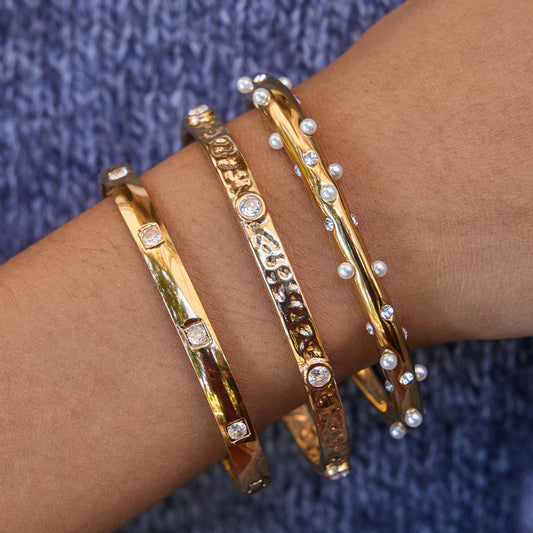 Pulsera ovalada minimalista de acero de titanio con incrustaciones de circonio bañada en oro de 18K Joyería de acero inoxidable para mujer