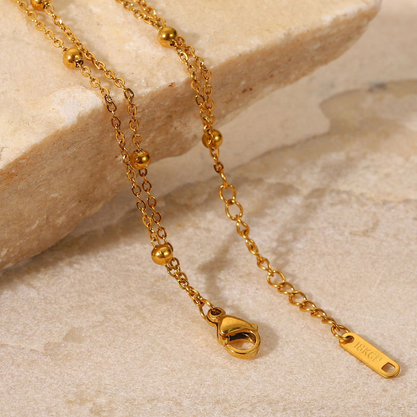 Minimalist Geometric Double Layer Chain Bracelet 18K Gold PVD Plated Titanium Steel Waterproof Jewelry for Women