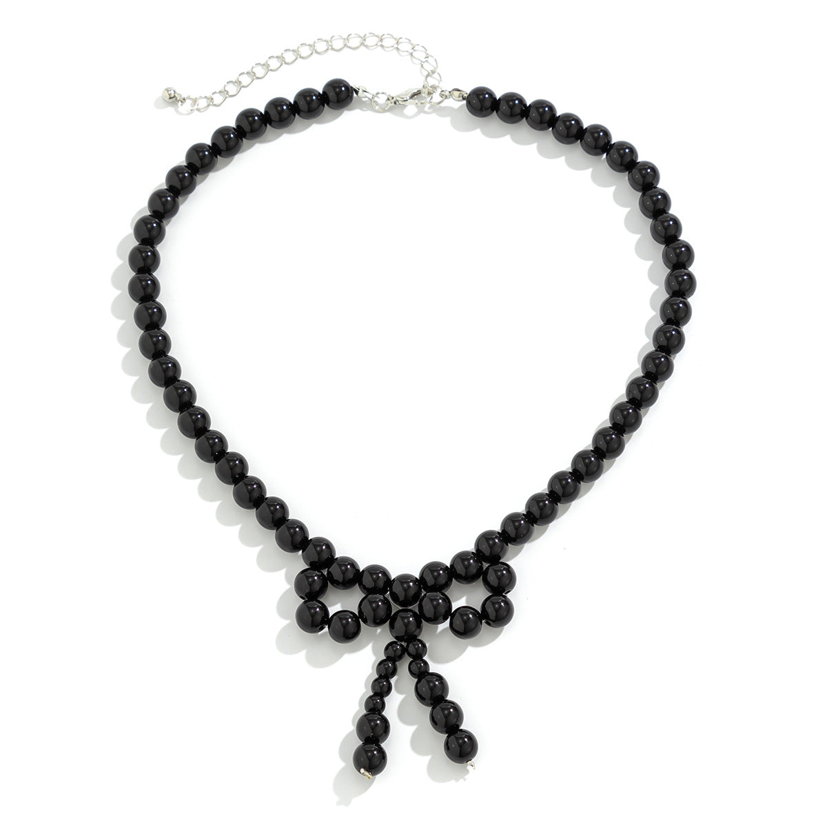 Minimalist Bow-Shaped Choker Necklace with Resin Beads and Round Ball Chain for Women