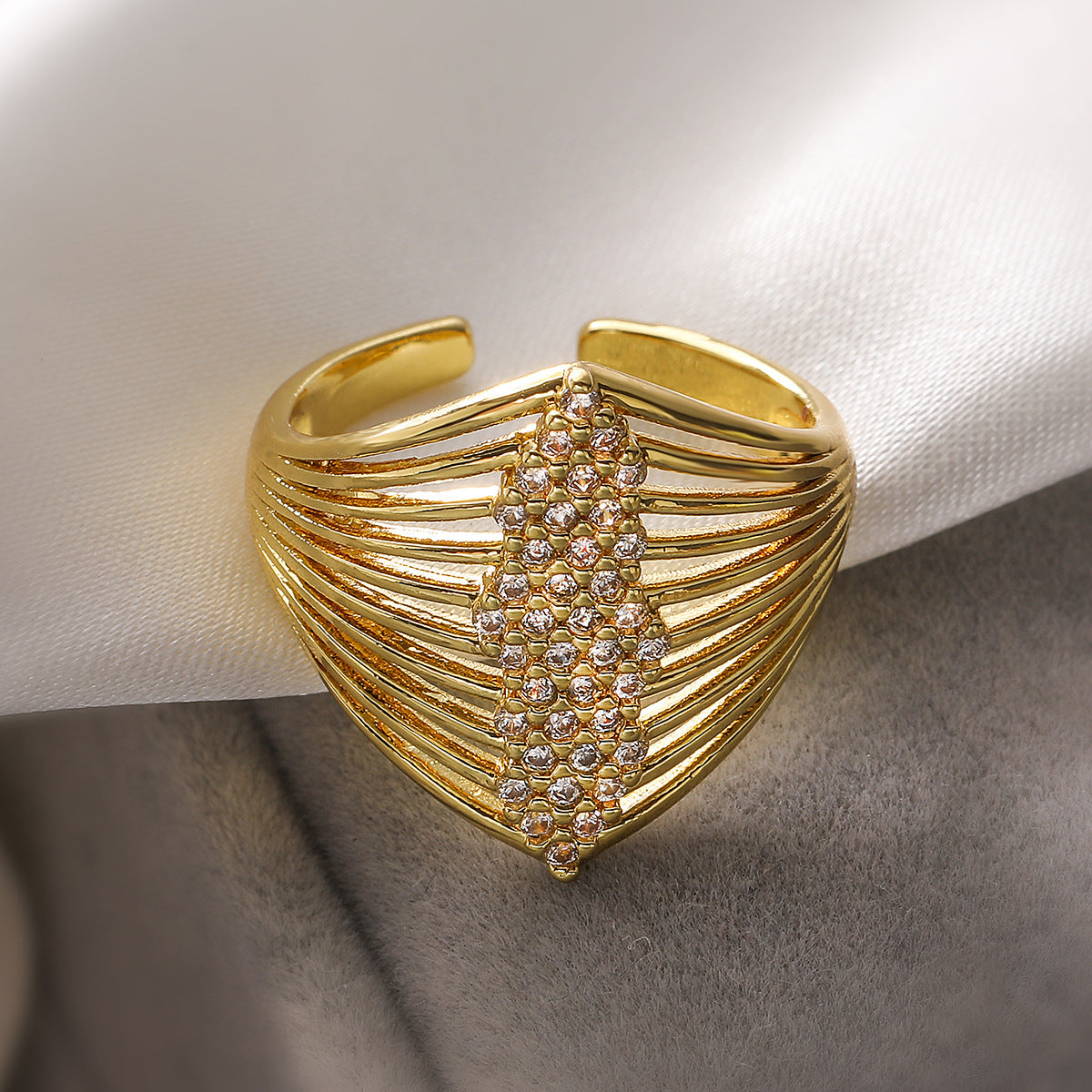 Minimalist Geometric Open Ring for Women in Copper with 18K Gold Plating and Zircon Inlay