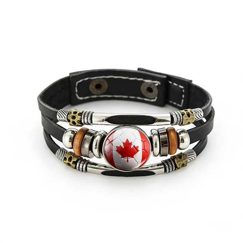Bracciale unisex vintage in pelle placcata con forme geometriche, multistrato, intrecciato