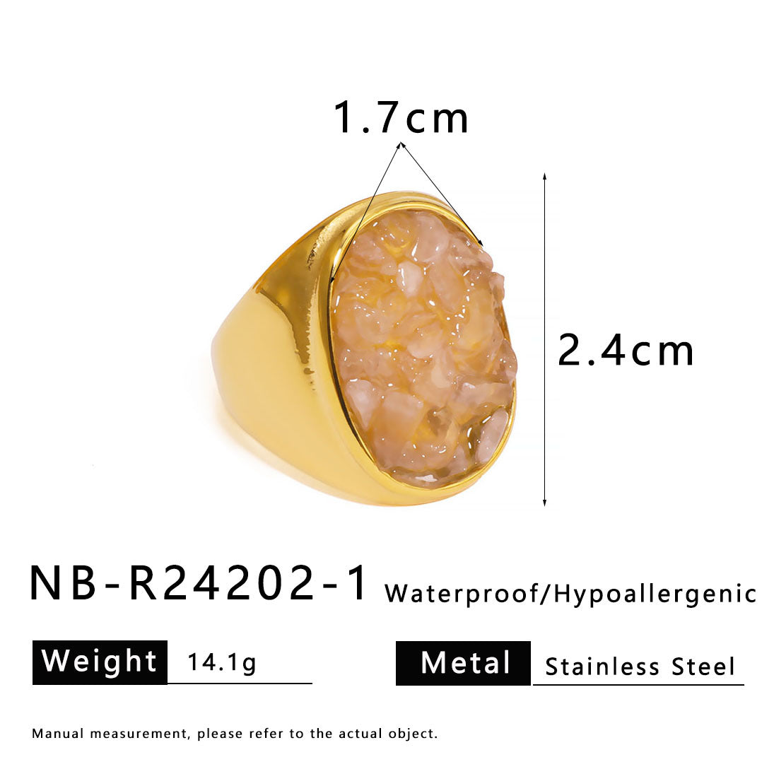 Anello Minimalista in Acciaio al Titanio con Intarsio in Pietra Naturale, Design a U e Geometrico, Finitura Galvanizzata per Uomo e Donna