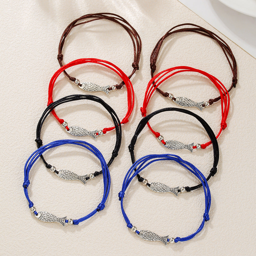 Minimalist Adjustable Alloy Fish Bracelet Unisex Animal Charm Hand Rope