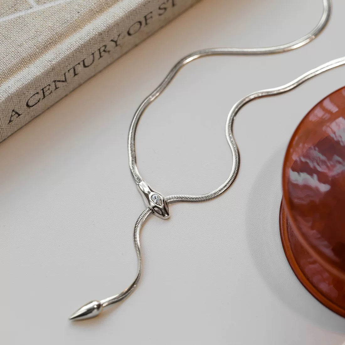 Minimalist Elegant Snake Shape Titanium Steel Plated Necklace for Women