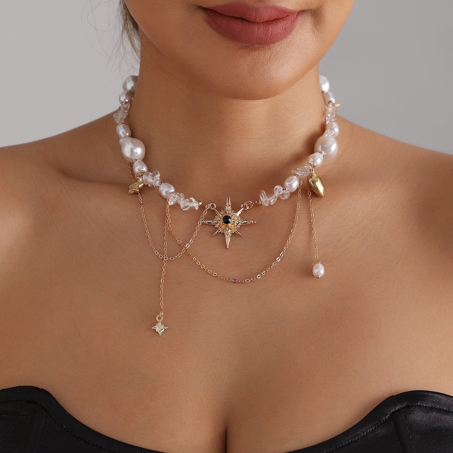Sweet Streetwear Eight-Pointed Star Geometric Alloy Plated Necklace for Women