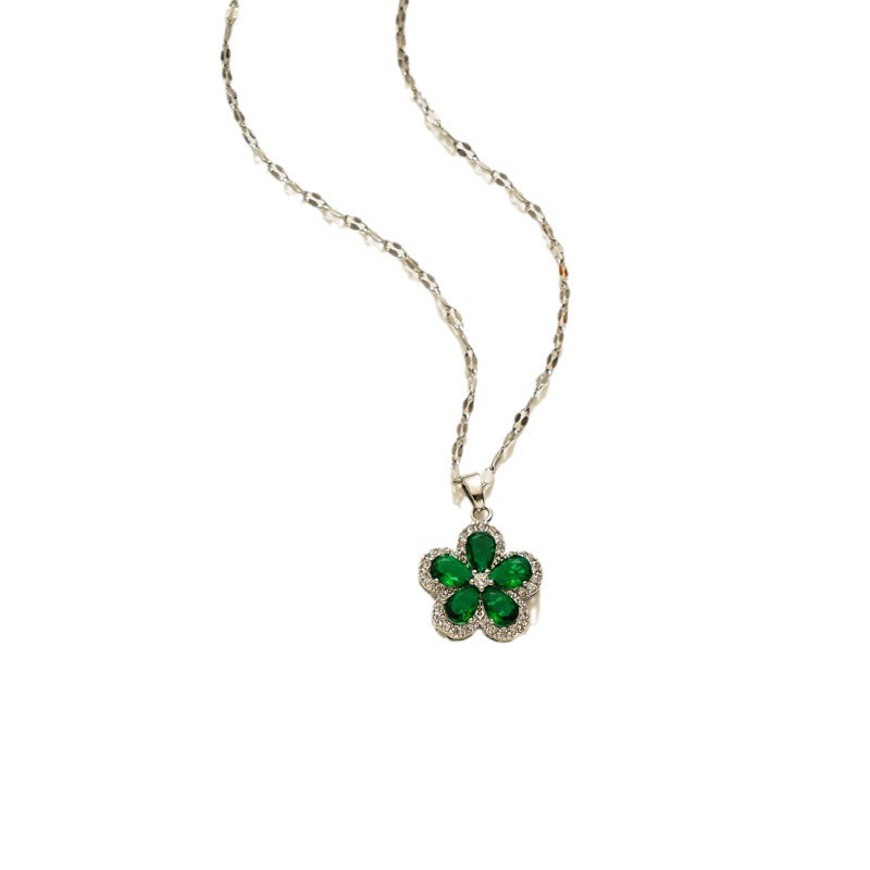 Collar con colgante geométrico floral minimalista para mujer, cadena con medallón de acero titanio con incrustaciones de diamantes de imitación y chapado al vacío