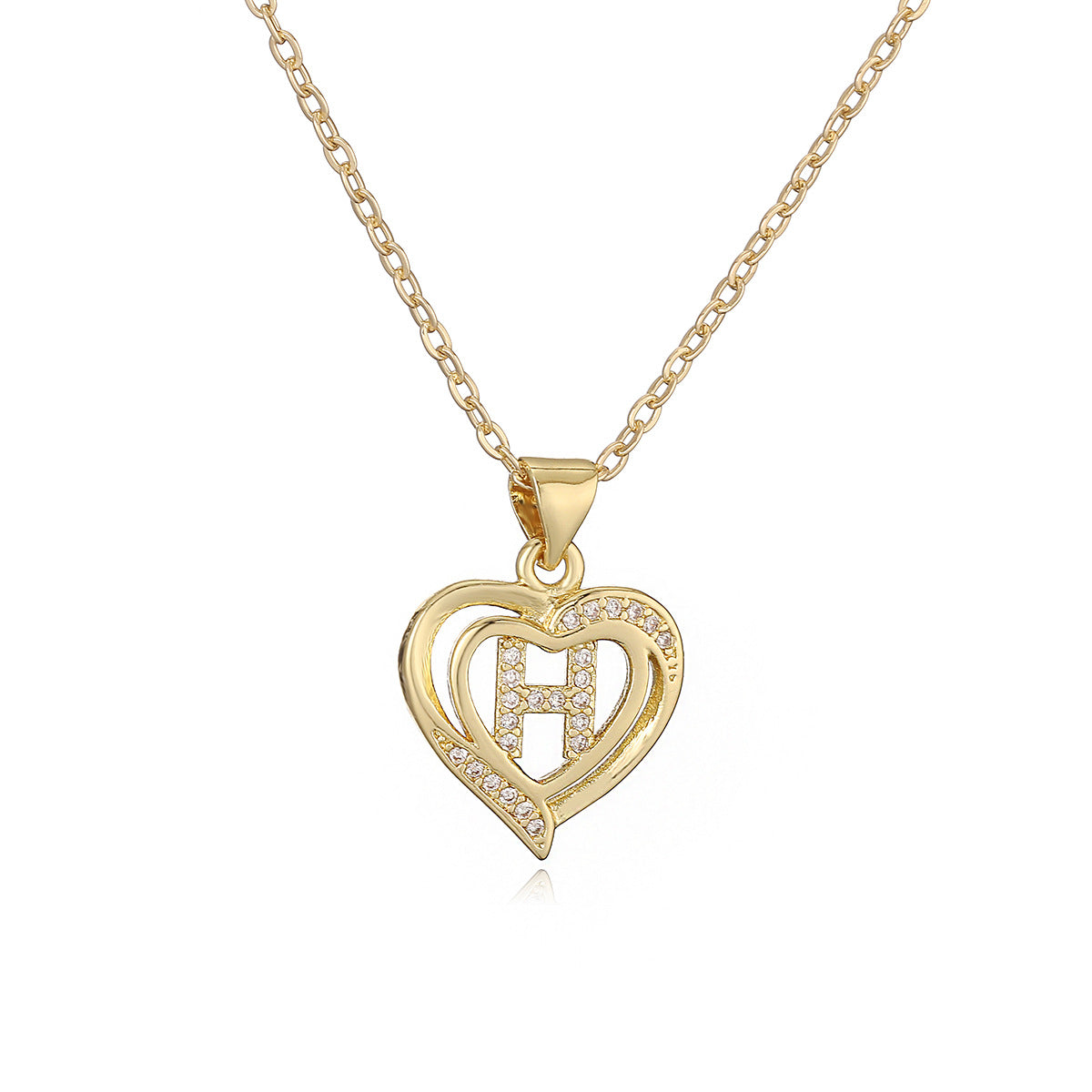 Collana con Pendente Minimalista in Rame, Placcatura in Oro 18K e Dettagli in Zircone a Forma di Cuore e Lettera per Donne
