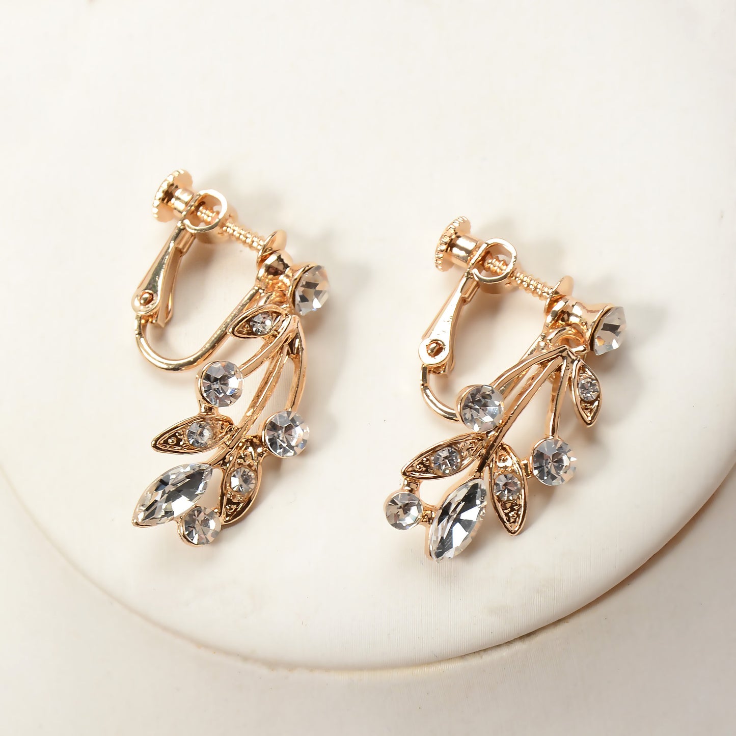Elegant Gold Plated Alloy Rhinestone Floral Necklace and Earring Set for Women