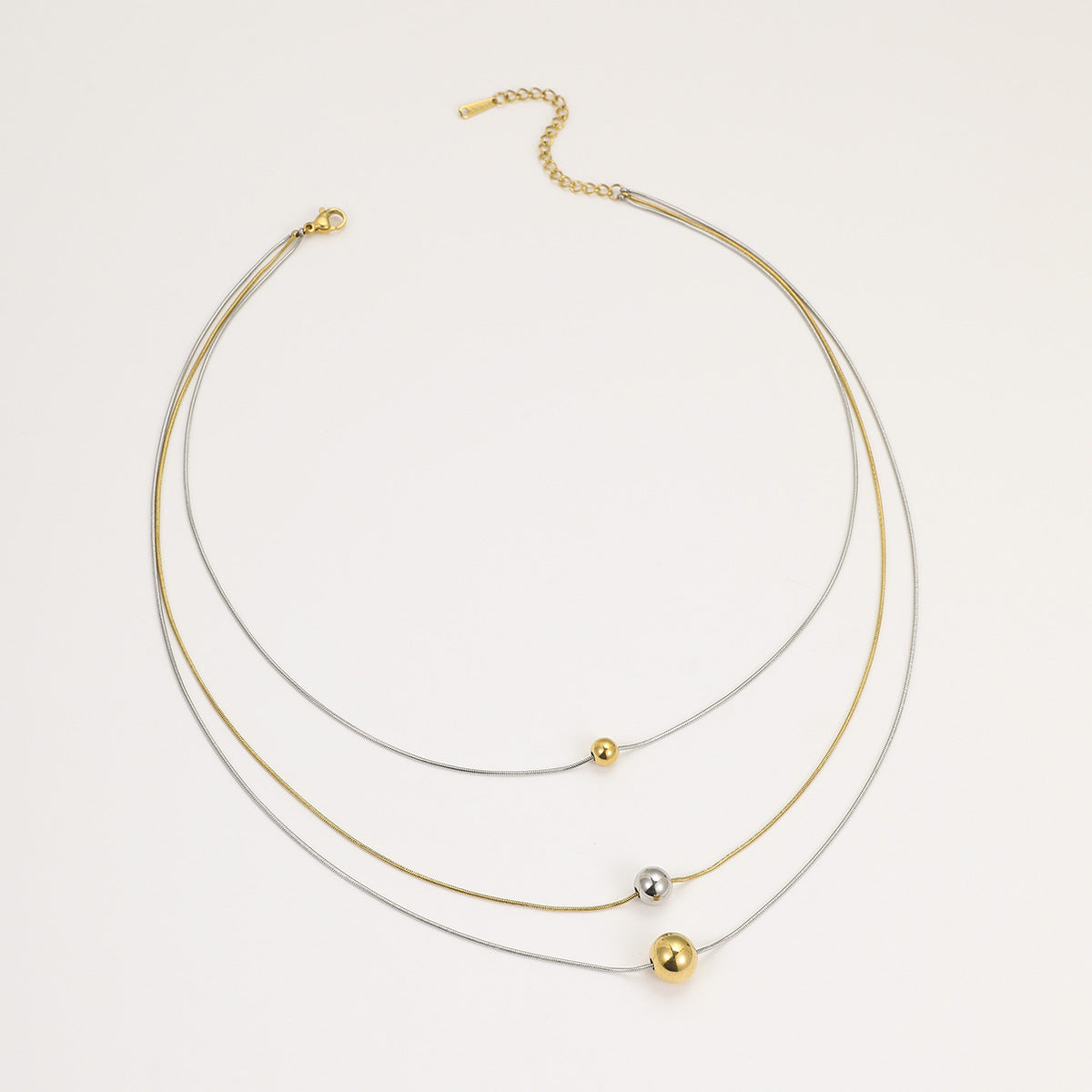 Fashionable OL Style Geometric Bead Necklace with Y-Shape Chain Stainless Steel Plated 18K Gold Tone Locket Necklace for Women