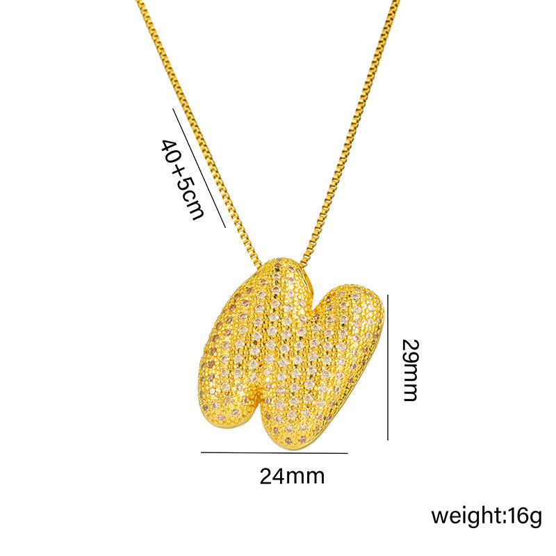 Collana da donna in acciaio al titanio a forma di lettera alla moda con intarsio in strass, design a catena a scatola
