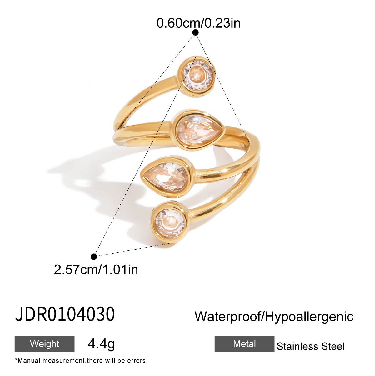 Minimalist Elegant Geometric Square Stainless Steel PVD Ring with Cubic Zirconia for Women