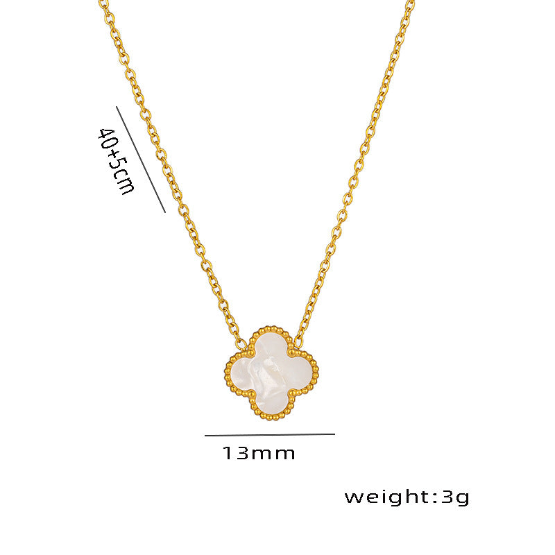 Set di collana, bracciale e orecchini a lobo da donna in acciaio al titanio minimalista con quadrifoglio fortunato