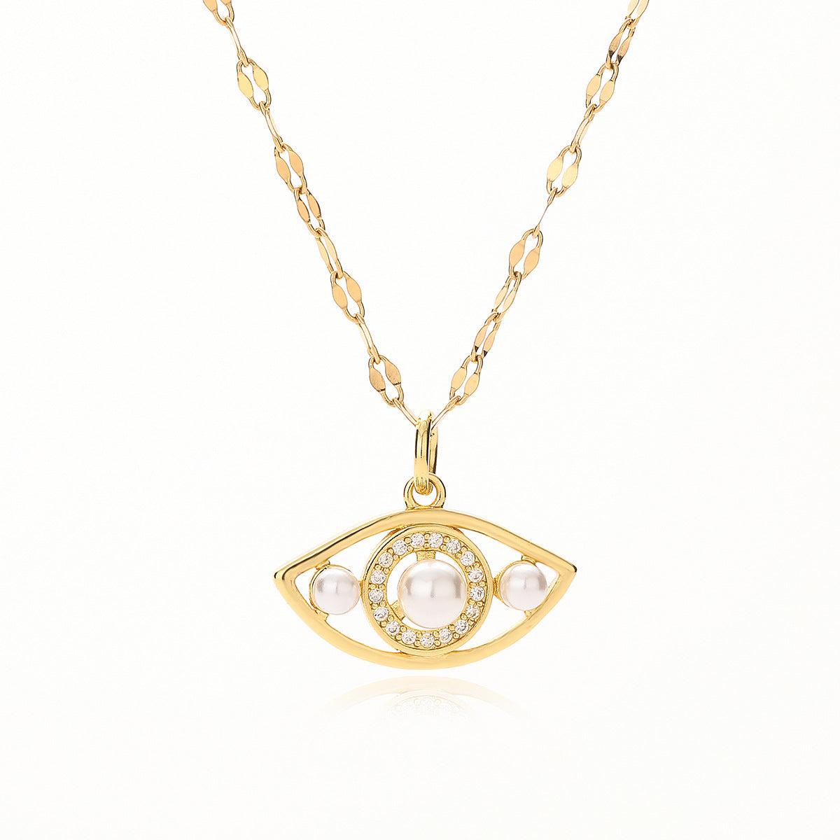 Collana con ciondolo minimalista a occhio di Allah geometrico da donna con base in rame placcata in oro vero e intarsio in zirconi