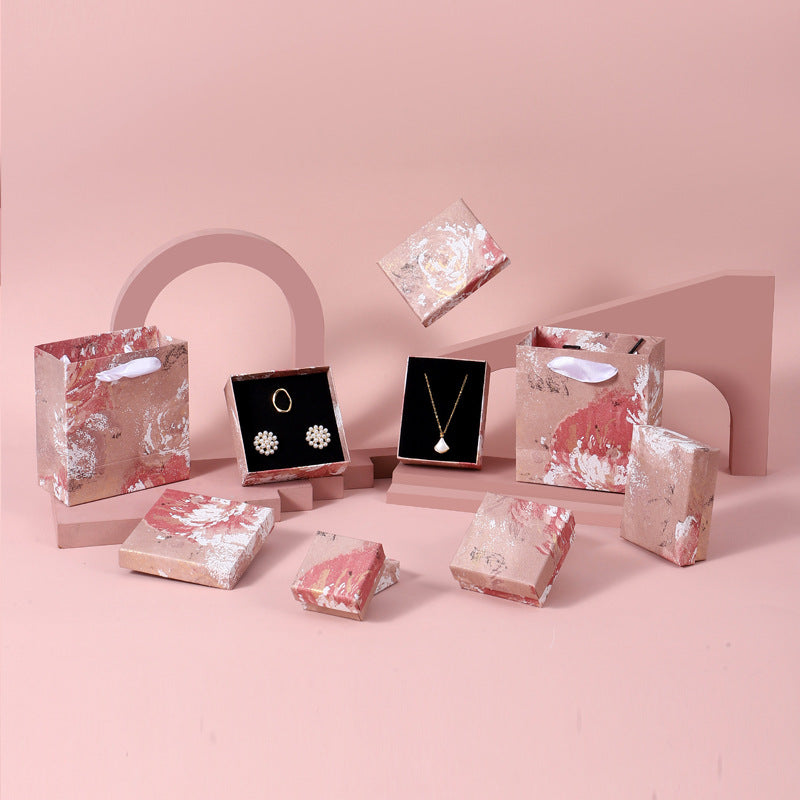 Caja de embalaje de joyería con diseño floral marrón estilo pintura al óleo para pendientes, pulseras, anillos, collares, caja de regalo