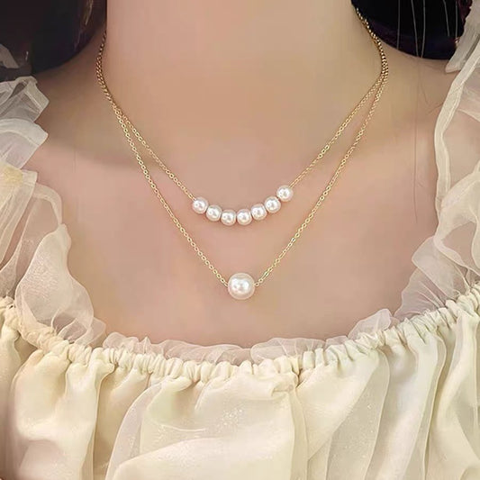 Collar minimalista geométrico de titanio y acero con incrustaciones de diamantes de imitación para mujer, collar de clavícula de doble capa con cadena en forma de O.