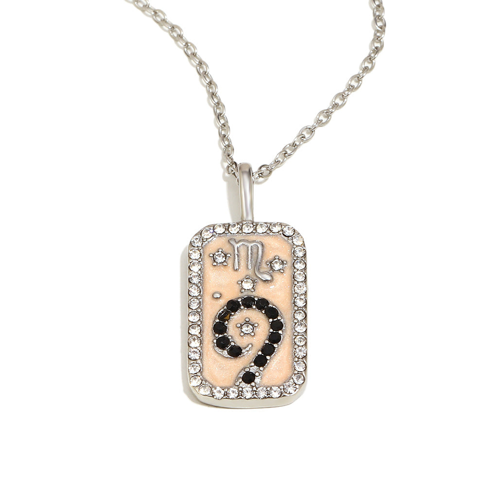 Collana con Pendente Minimalista Costellazione Zodiacale da Donna in Acciaio Inossidabile con Placcatura in Oro 18K e Intarsi in Smalto Dettagli in Strass Completi