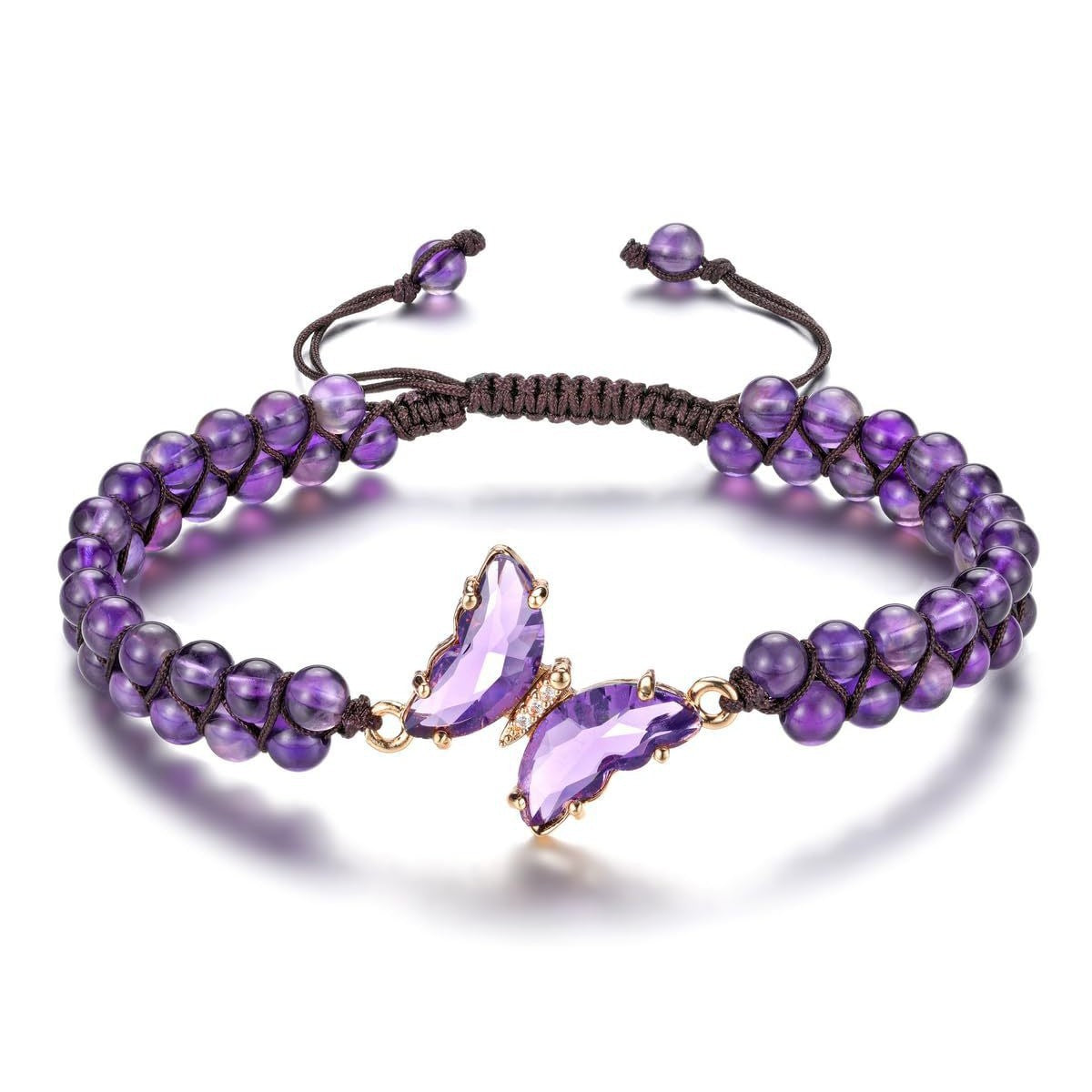 Casual Butterfly Crystal Amethyst Tiger Eye Agate Handmade Woven Bracelet Unisex Adjustable