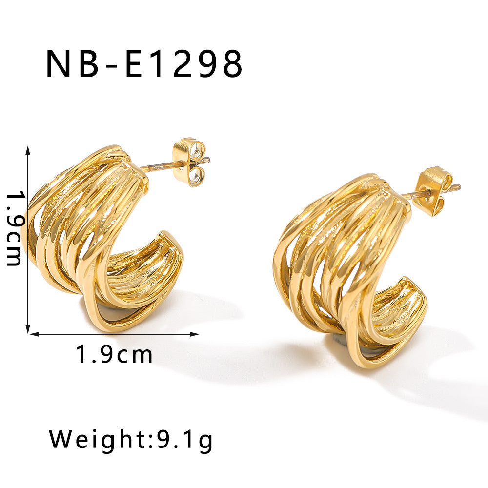 Minimalist Geometric Stainless Steel Hoop Earrings with 18K Vacuum Plating for Women