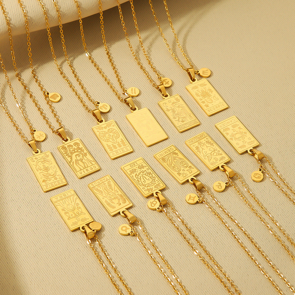 Collana con ciondolo costellazione zodiacale minimalista in acciaio inossidabile placcato oro 18 carati con catena a locket quadrato in acciaio al titanio per donne