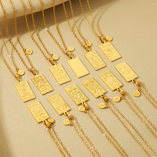 Collar Minimalista con Colgante de Constelación del Zodíaco en Acero Inoxidable con Chapado en Oro de 18K Cadena de Acero de Titanio Cuadrado para Mujer