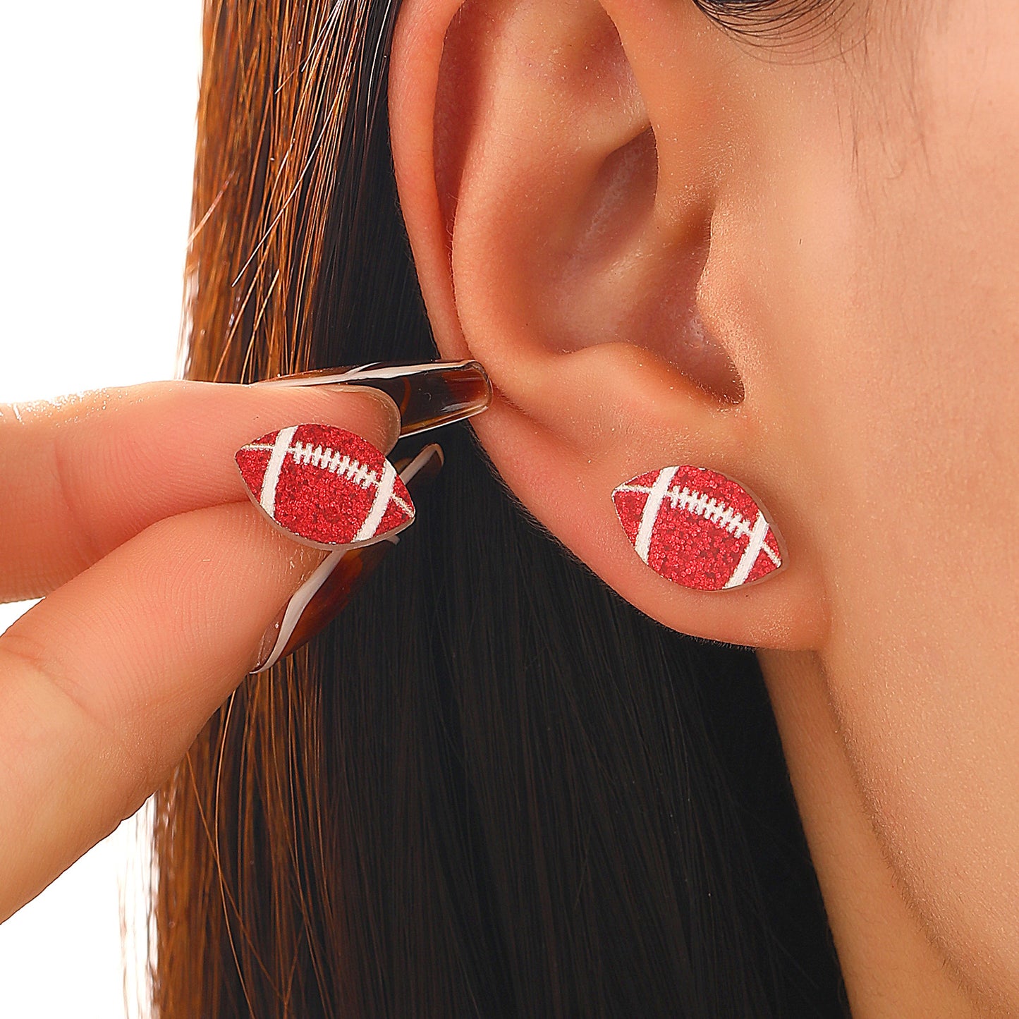 Vintage Acrylic Heart Stud Earrings with Sports Ball Print for Women
