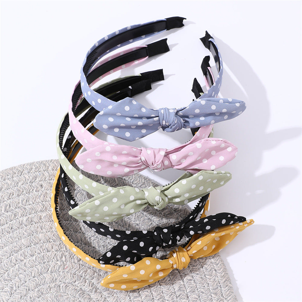 Cute Bow-Knot Hairband for Girls with Polka Dots and Lace Trim, Fabric Headband in Geometric Shape, Princess Style Hair Accessory