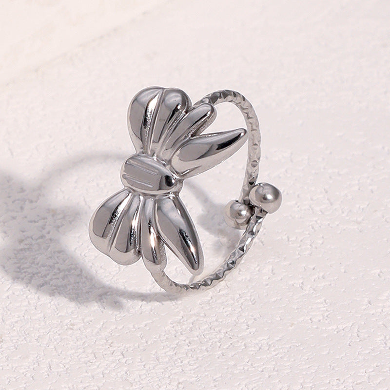 Anello Aperto da Donna Minimalista con Fiocco in Acciaio Inossidabile Placcato Oro 18K