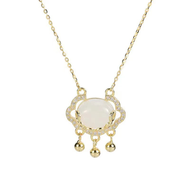 Collana con Pendente Minimalista a Forma di Nuvola e Ruyi in Acciaio al Titanio Placcato per Donne con Catenina a Sfera