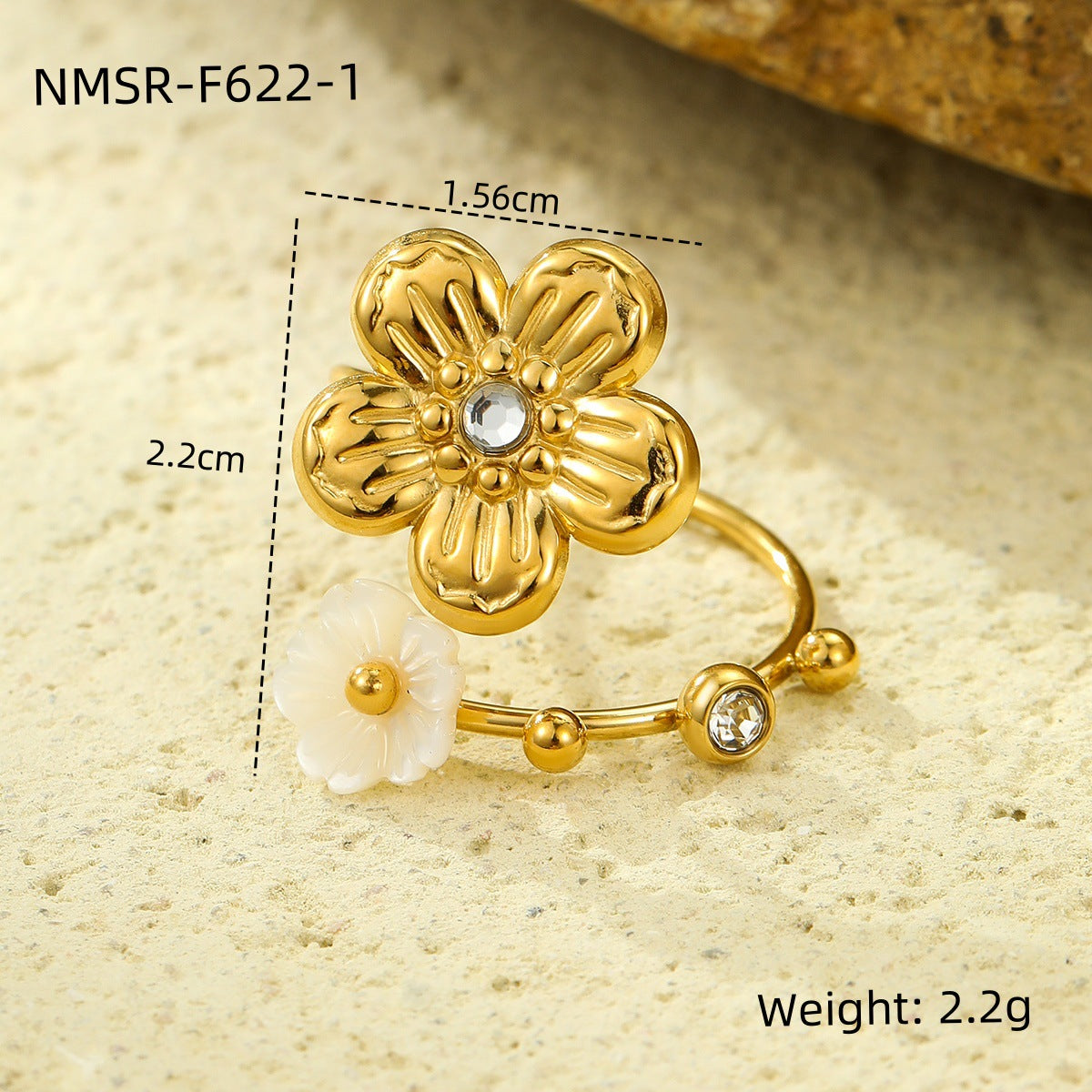 Anello Elegante in Acciaio al Titanio a Forma di Fiore con Placcatura in Oro 18K e Intarsio di Zirconi per Donna