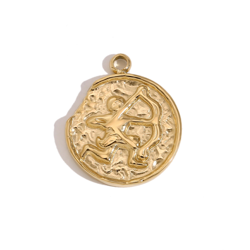 Vintage-Style Zodiac Pendant for Women Stainless Steel with 14K Gold Plating Heart-Shaped Constellation Design