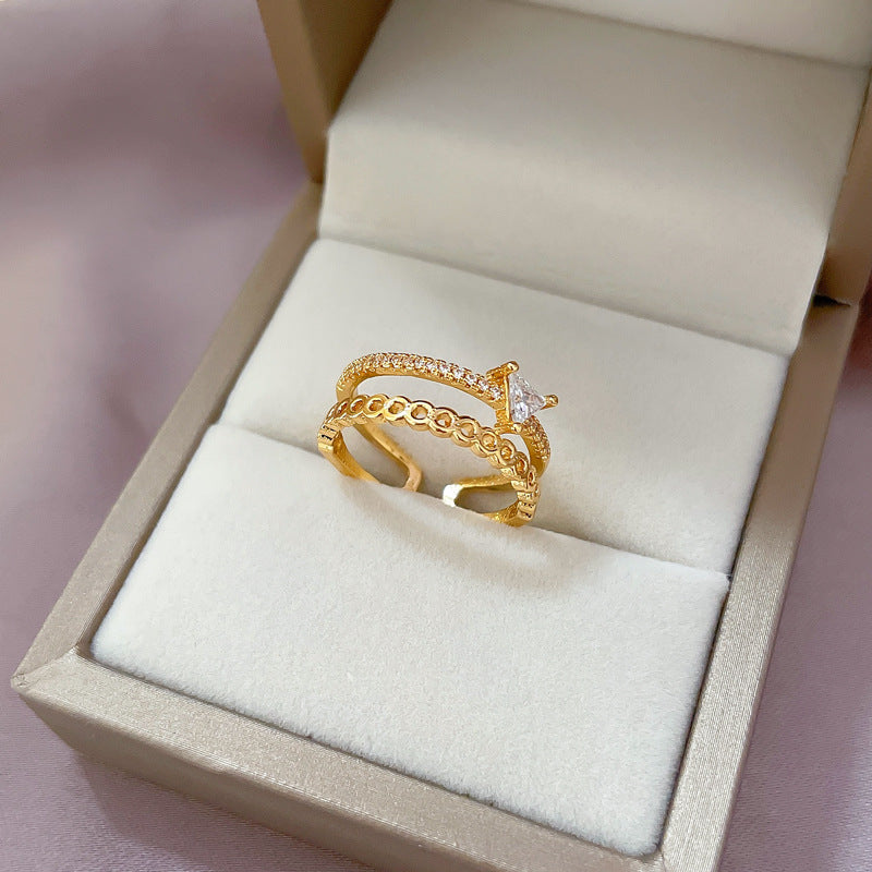 Anello in ottone a forma di corona in stile Kawaii con placcatura in oro e fascia aperta regolabile da donna
