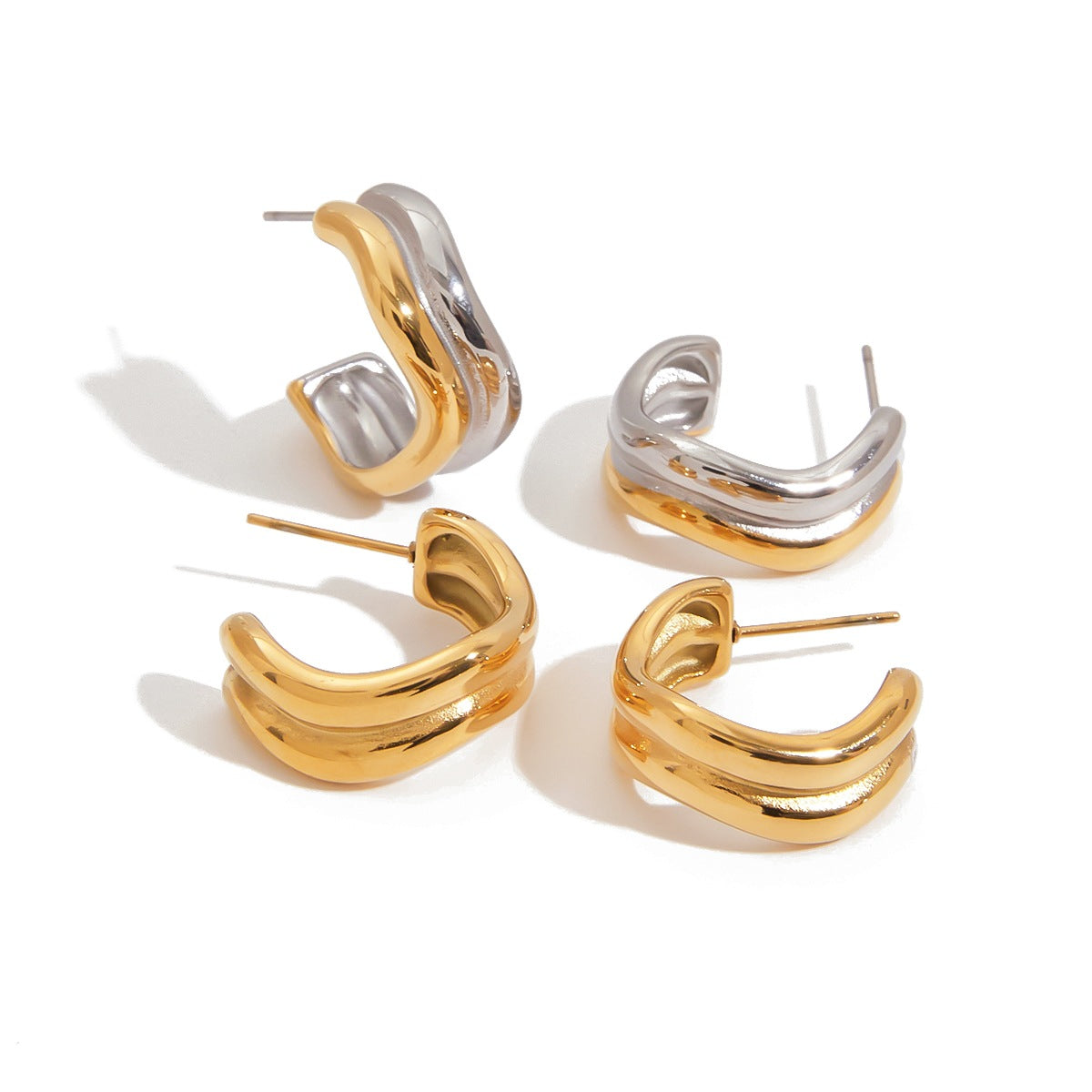 Minimalist Geometric C-Shape Stainless Steel Hoop Earrings with Titanium Steel Posts for Women