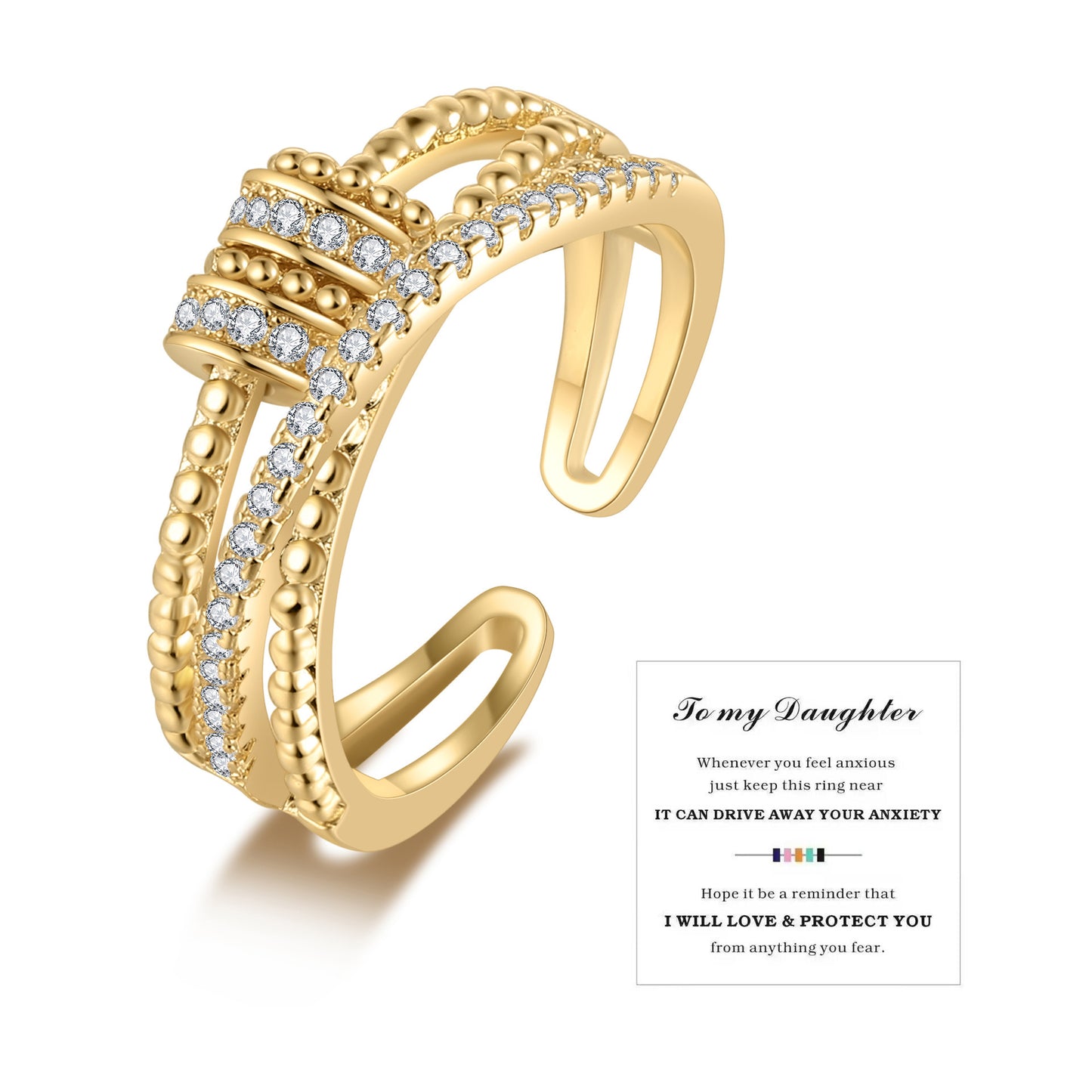 Elegant Geometric Brass Plated Ring with Cubic Zirconia Polka Dot Design Unisex Spinner Anxiety Ring