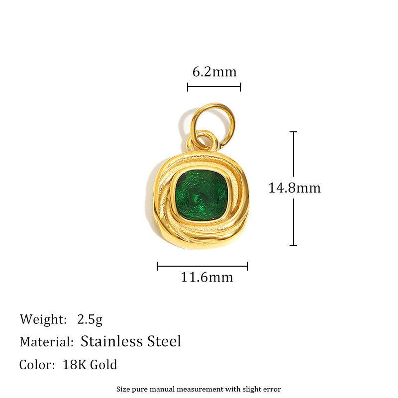Ciondolo Charm a Barra Minimalista con Zirconi Cubici Quadrati Ovali in Acciaio Inossidabile Placcato Oro 18K