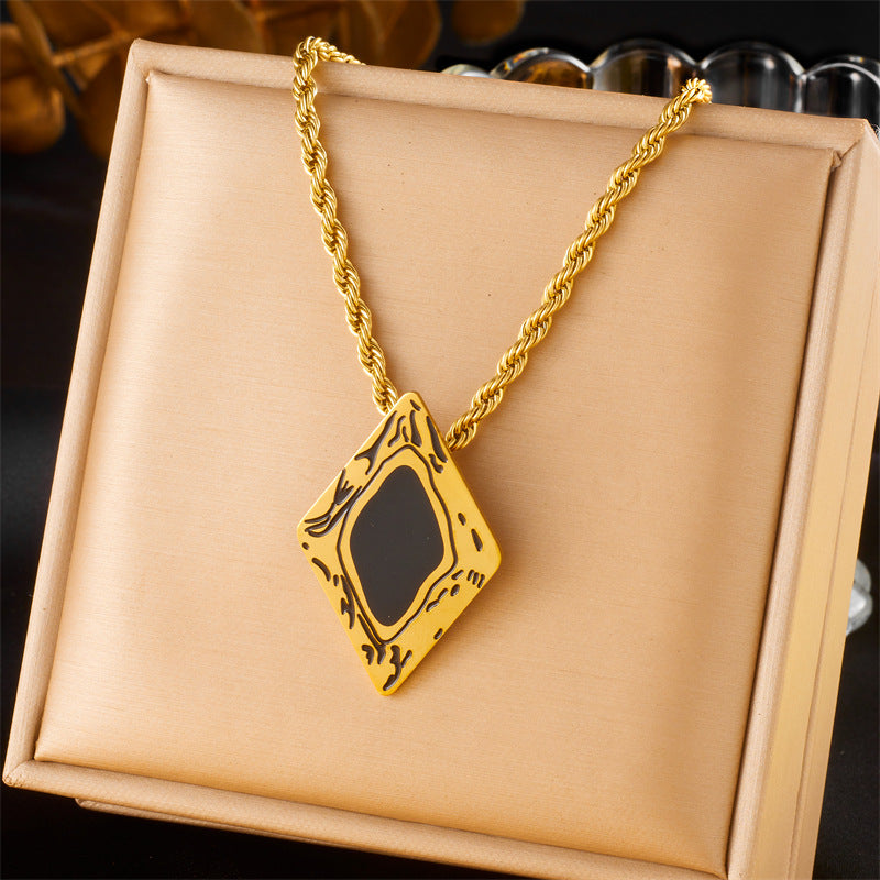 Fashion Contemporary Plated Stainless Steel Square Geometric Ring Earrings Necklace Set