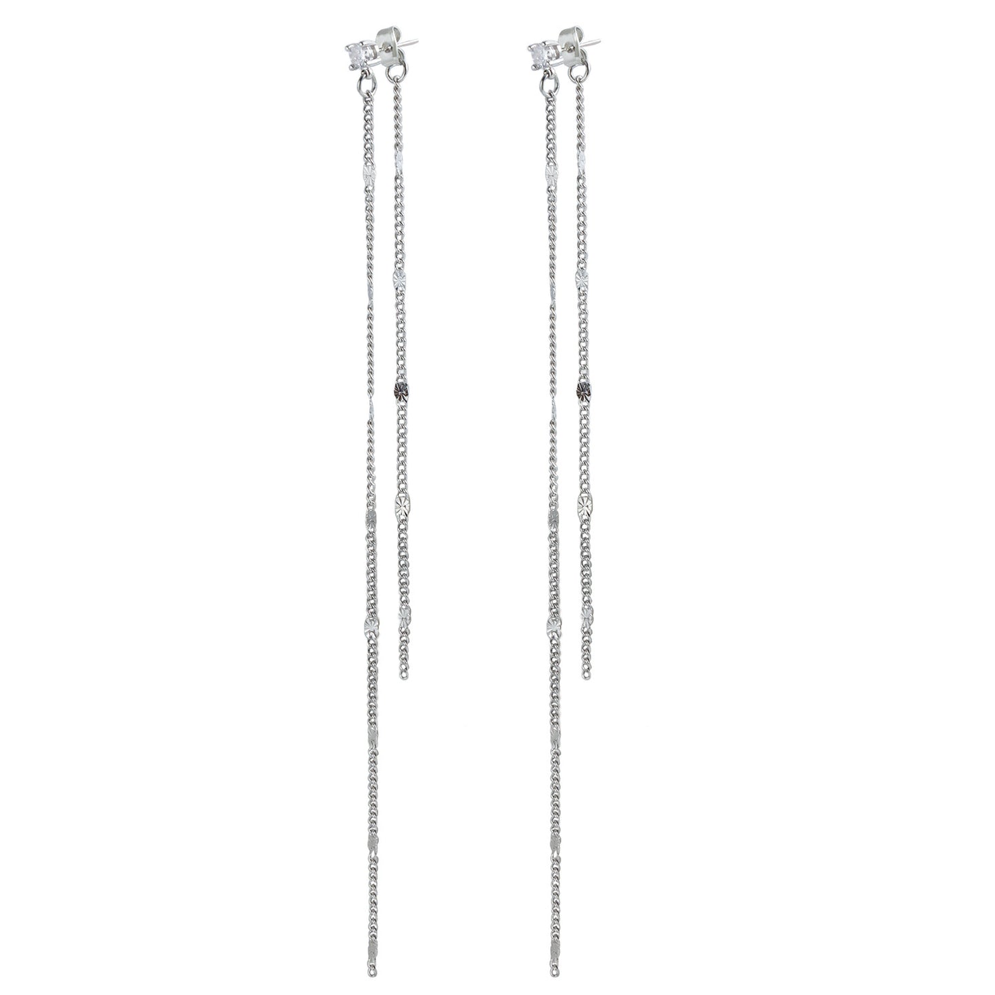 Pendientes Largos Minimalistas de Borla para Mujer con Cadena Adornada con Diamantes de Imitación y Diseño Geométrico