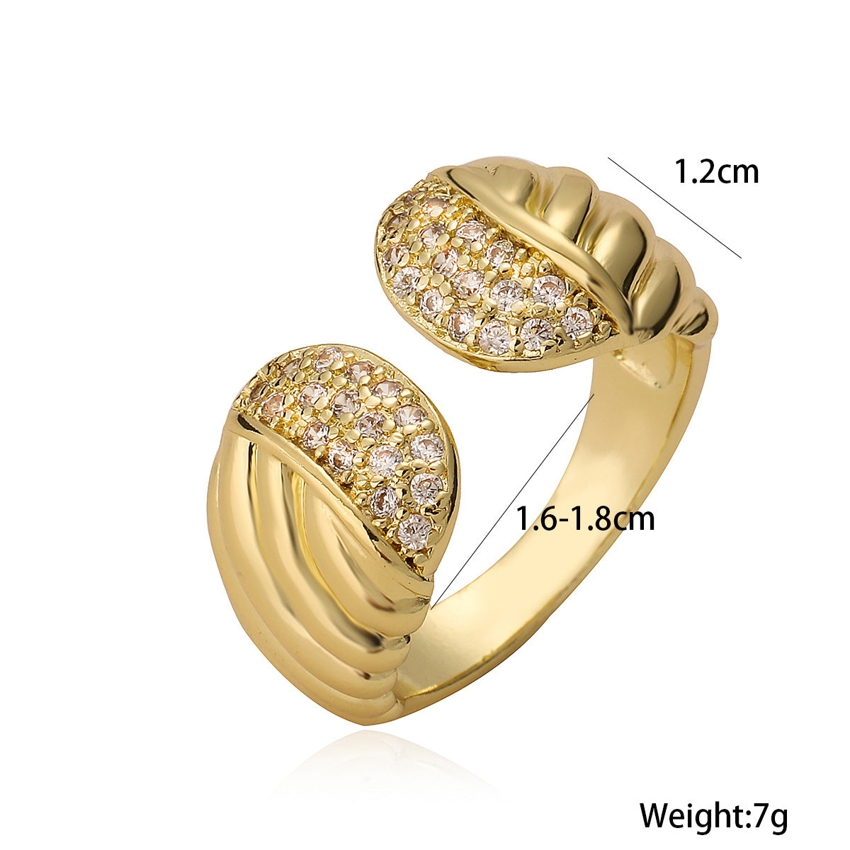 Minimalist Geometric Open Ring for Women Made of Brass with 18K Gold Plating and Zircon Inlay