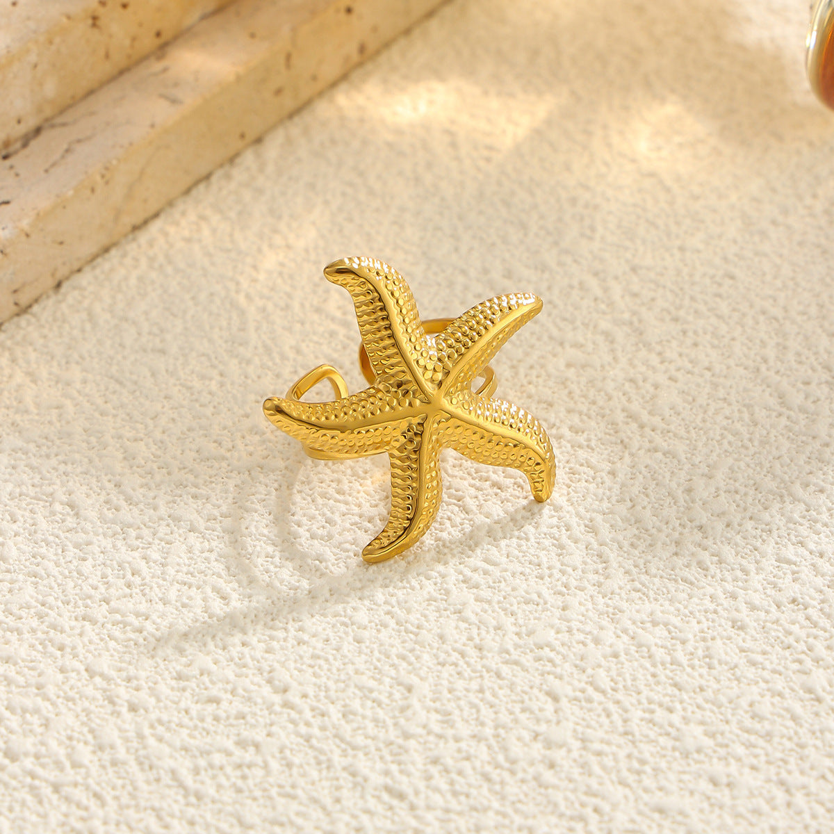 18K PVD Gold Plated Stainless Steel Floral Geometric Open Ring for Women