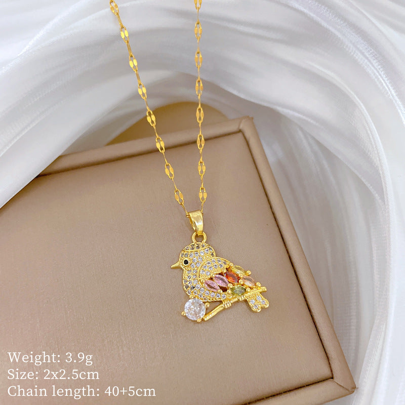 Sweet Minimalist Cross Micro-Inlaid Cubic Zirconia Brass Pendant Titanium Steel Necklace for Unisex